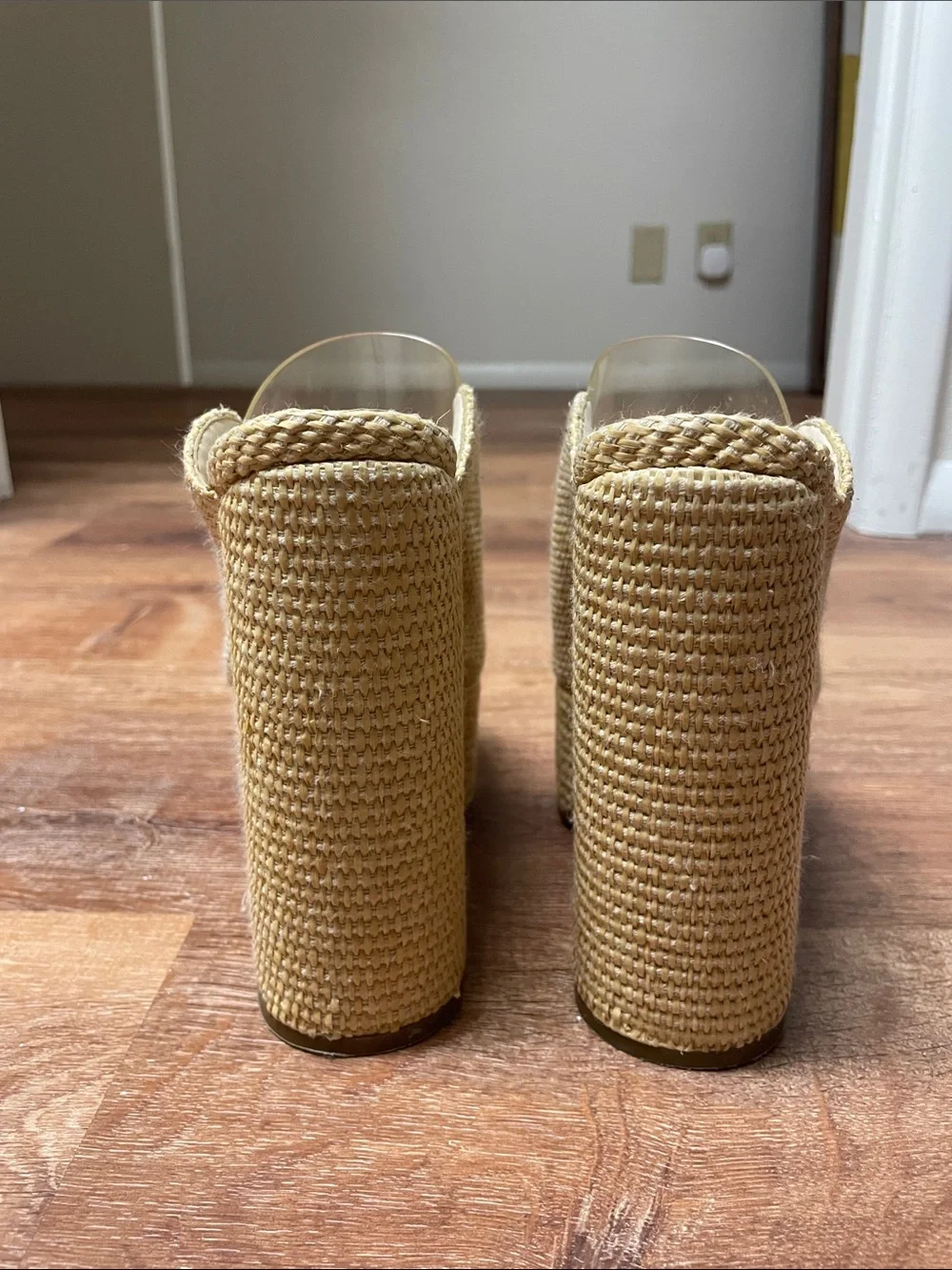 Jessica Simpson Natural Woven Platform Mules with Clear Strap